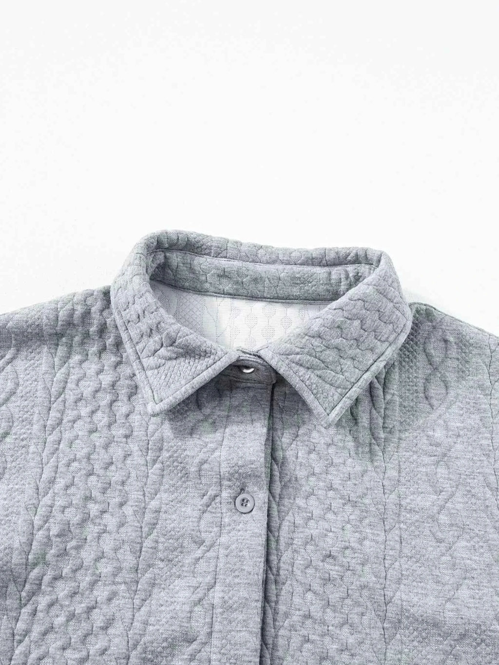 Cable Texture Puff Sleeve Loose Shacket 05ac4ca5-1367-45a2-890d-560096309029-Max-Origin