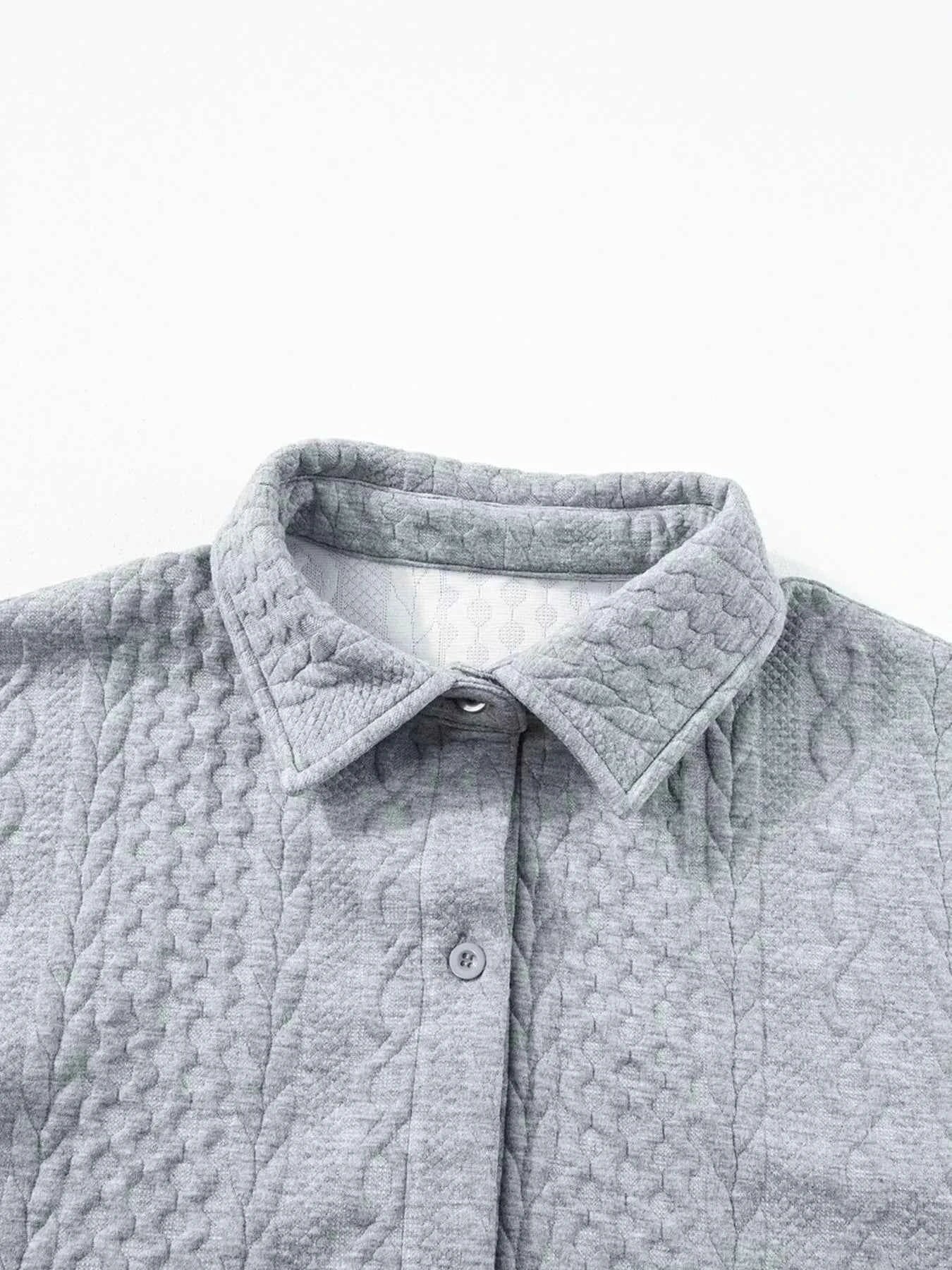 Cable Texture Puff Sleeve Loose Shacket 05ac4ca5-1367-45a2-890d-560096309029-Max-Origin