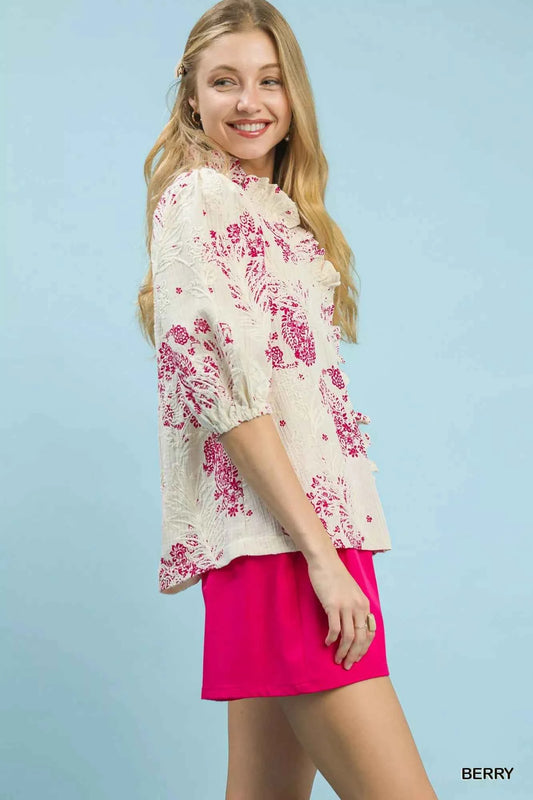 Floral Embroidered Blouse with Ruffle Trim 05b0d147-c870-4c46-8990-43c3564a5452-Max-Origin