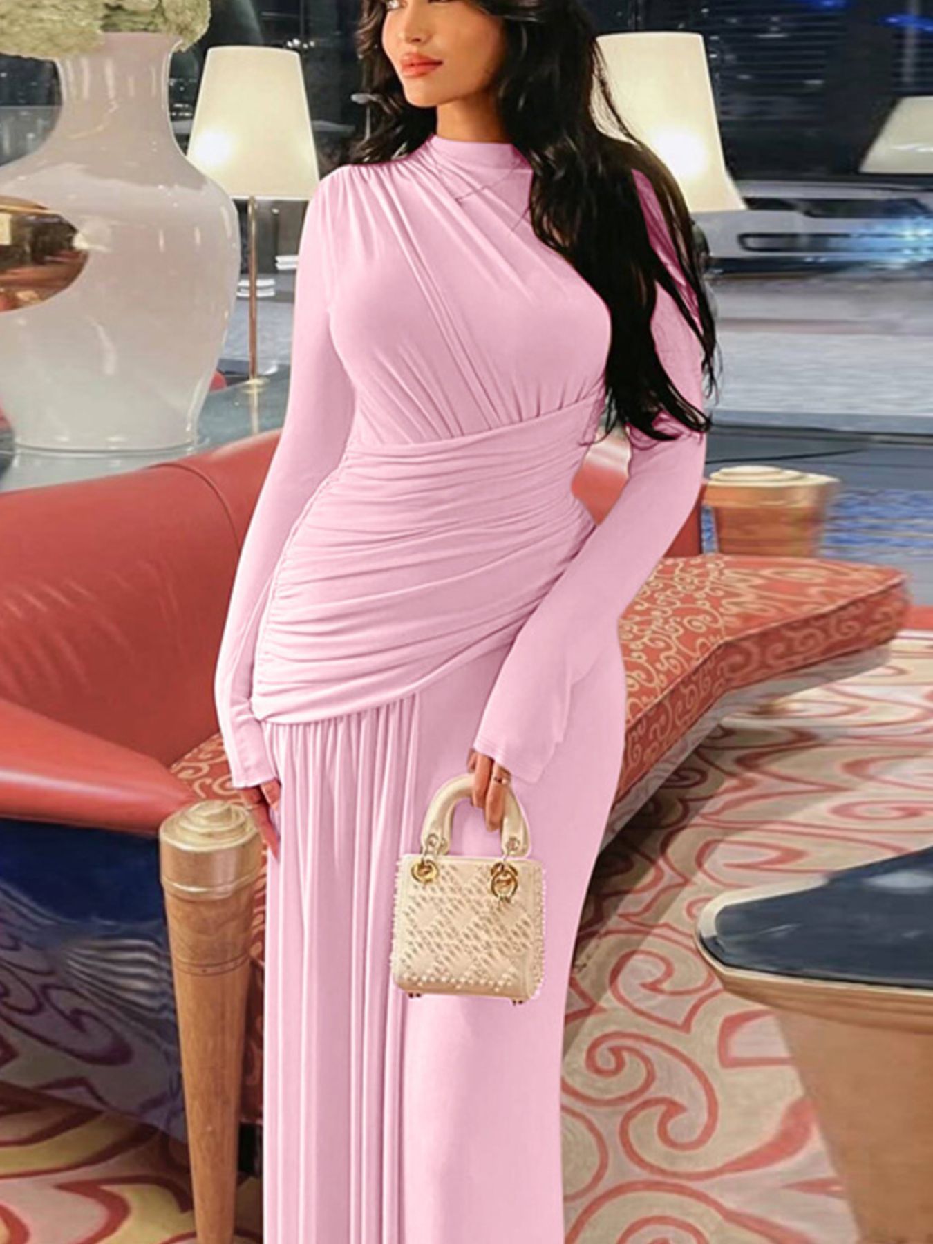 Ruched Long Sleeve Mermaid Maxi Dress 05b3ebcb-8179-4207-8f35-78916889c05e-Max