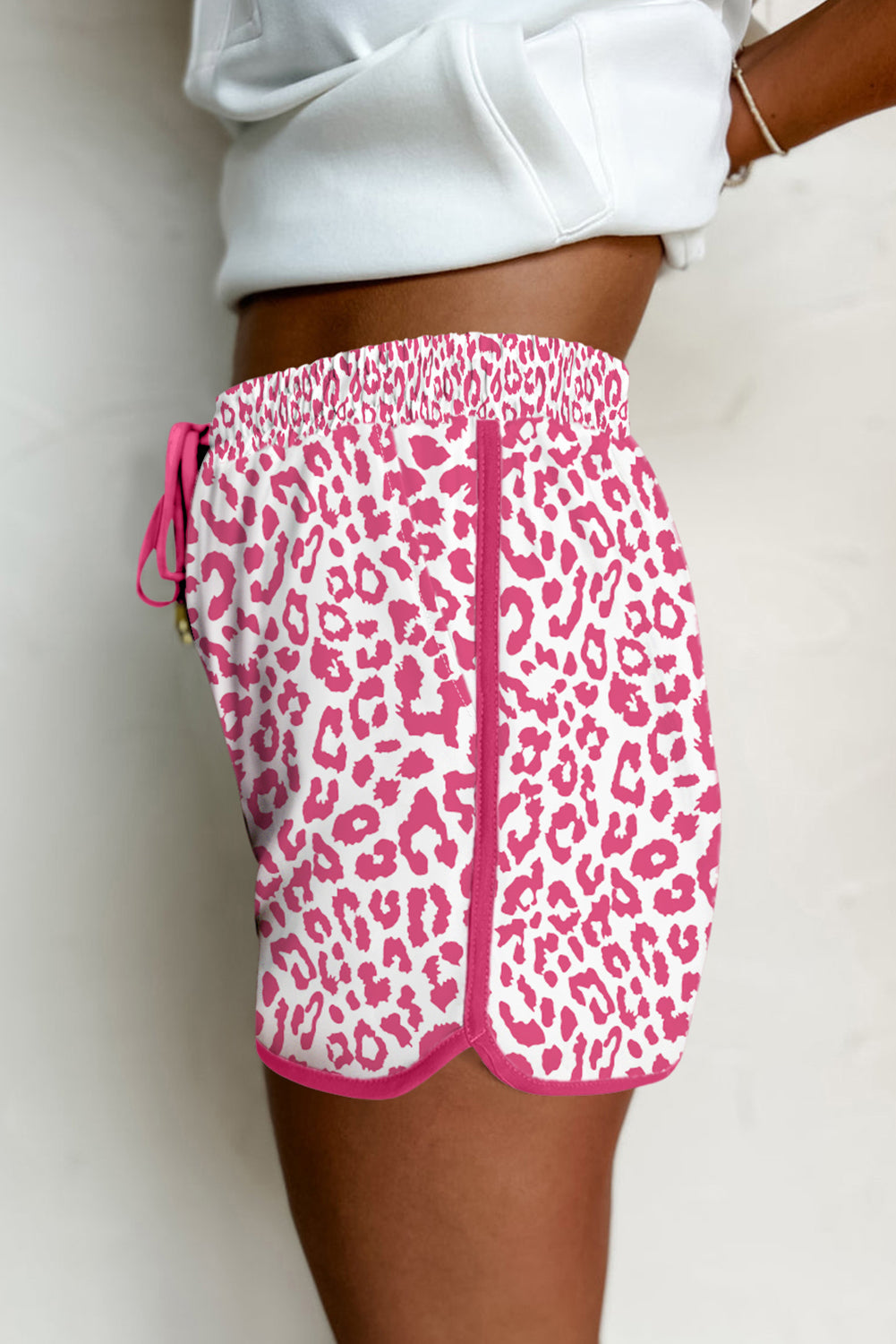 Blue Leopard Elastic Waist Lace up Contrast Trim Casual Shorts 05b91ffad8ee6079