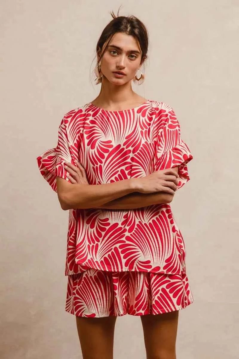 BiBi Print Woven Ruffled Sleeves Top 05bf784df6264607b02e08faeb771226-Max-Origin