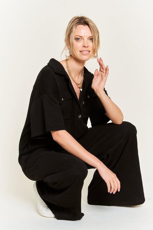 Basic Collar Shirt Wide leg Jumpsuit 05c134f9-6d51-430d-9d59-f1f1905db547