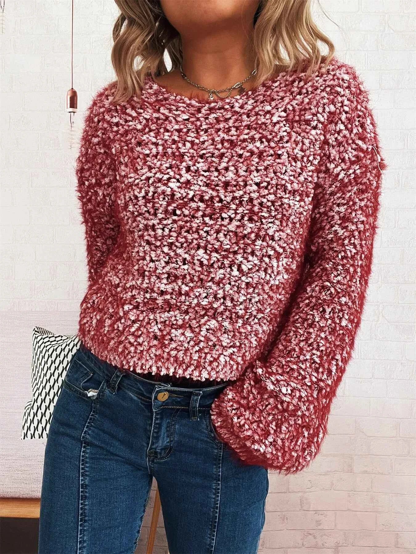 Crochet Round Neck Dropped Shoulder Sweater 05c34ec3cdc14ccf98db2150bdf70983-Max-Origin