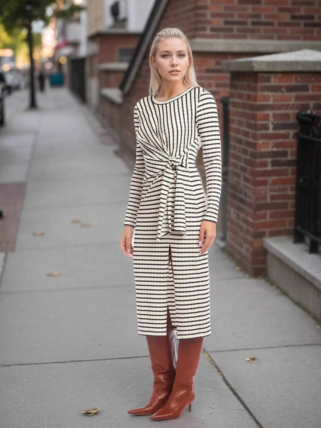 Slit Striped Long Sleeve Dress 05cbbc1b6a354df8903512a32e7972cf-Max-Origin