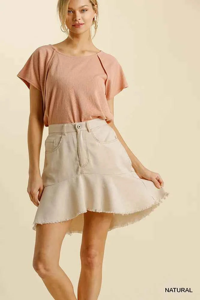 Umgee Linen Blend 5 Pockets High Low Skirt with Frayed Hem NATURAL 05cd2708-aa68-412c-8027-df2664fd18b6-Max-Origin