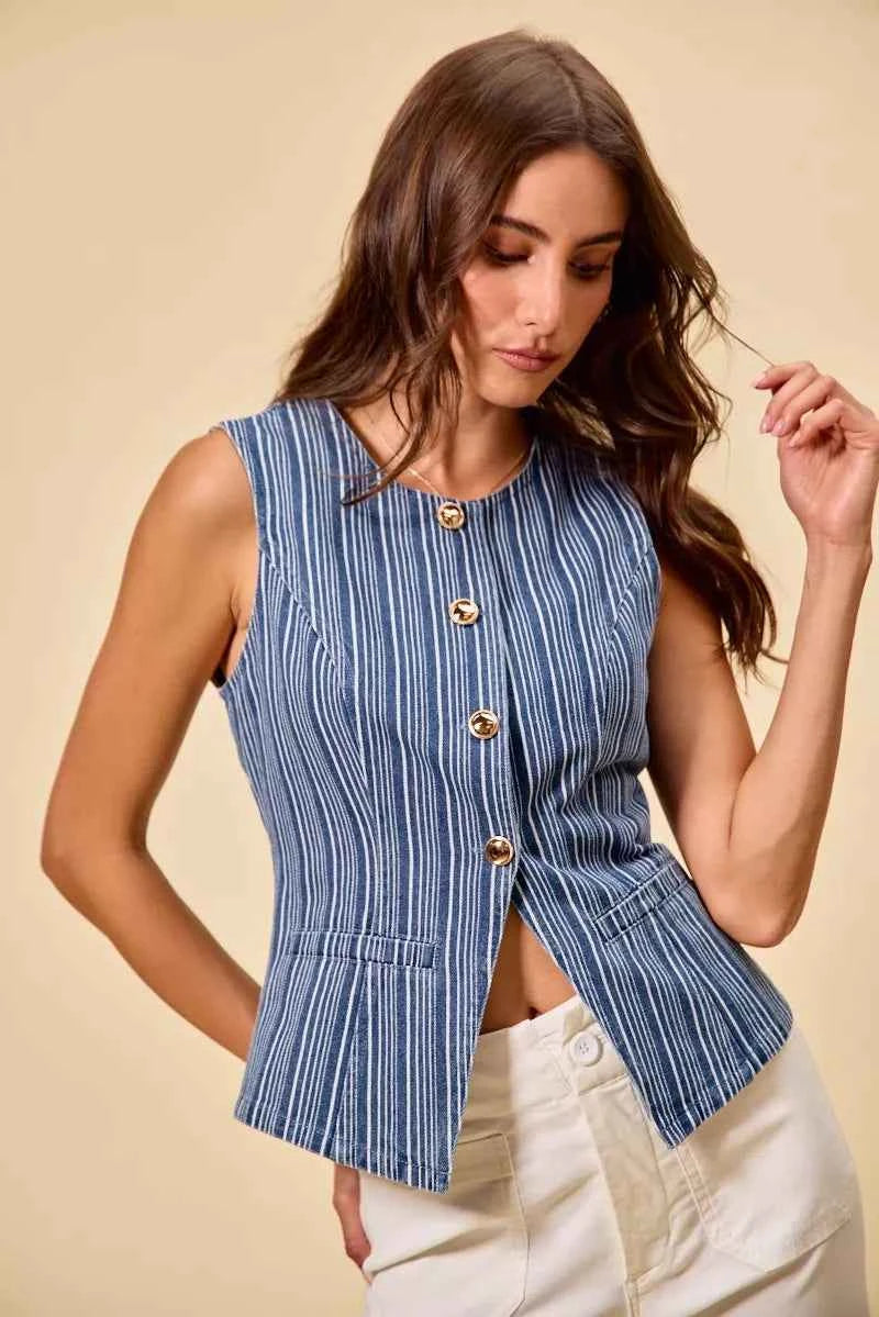 SO ME Stripe Slim Fit Button Front Denim Vest Top 05d55d6720374fc4afa7c4abe428efd0-Max-Origin