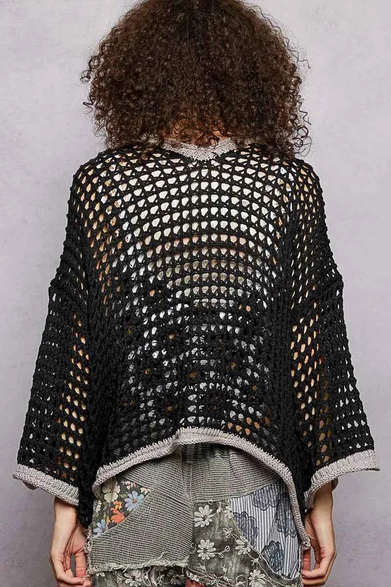 POL Open Front Openwork Cardigan with Contrast Trim 05d5b58e-57c2-4c6b-a860-81599f188597-Max-Origin