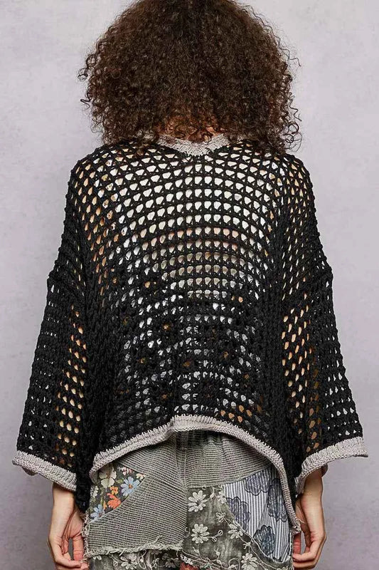 Open Front Openwork Cardigan with Contrast Trim 05d5b58e-57c2-4c6b-a860-81599f188597-Max-Origin