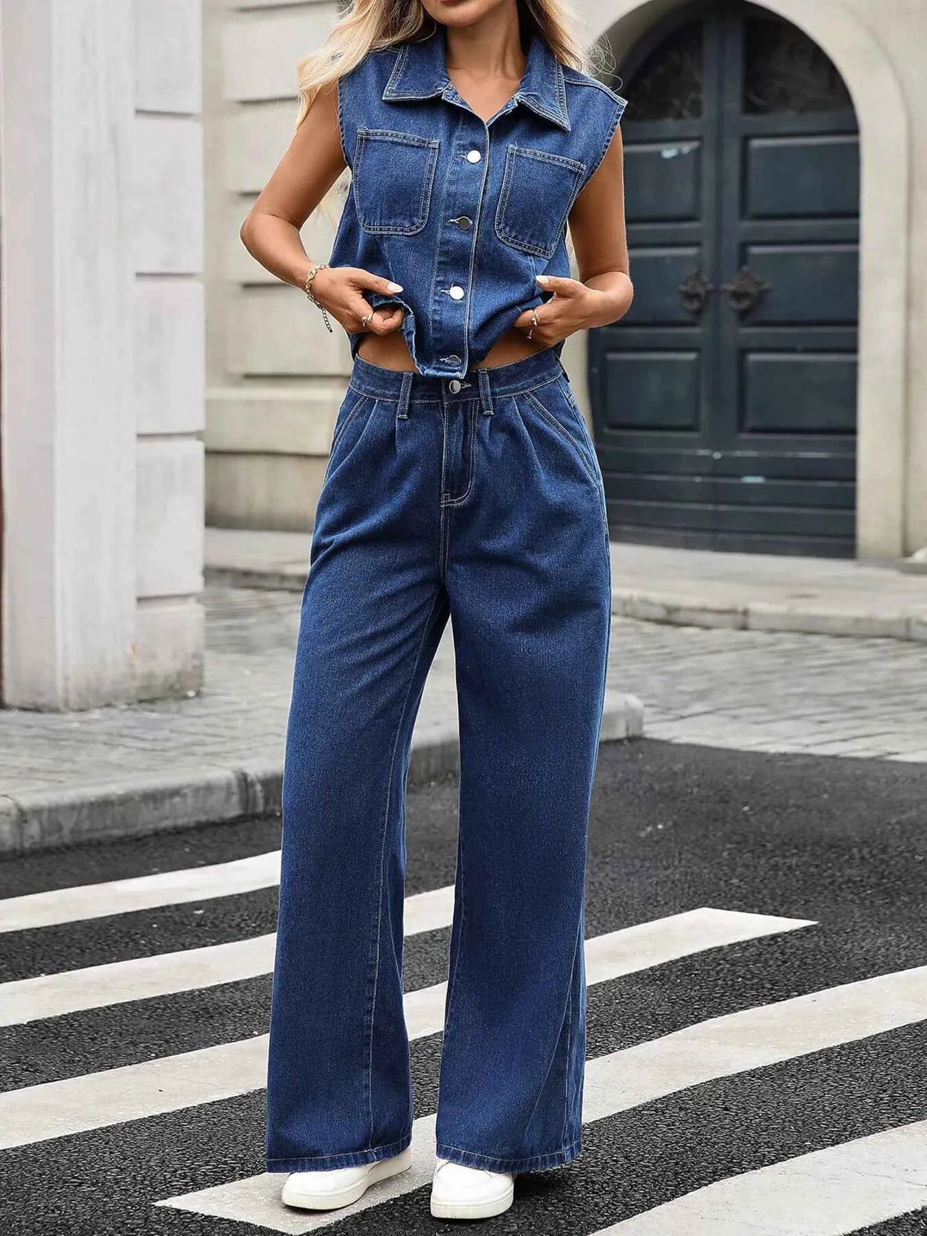 Button Up Vest and Jeans Denim Set 05d6520e10dc4c7295944be192835703-Max-Origin