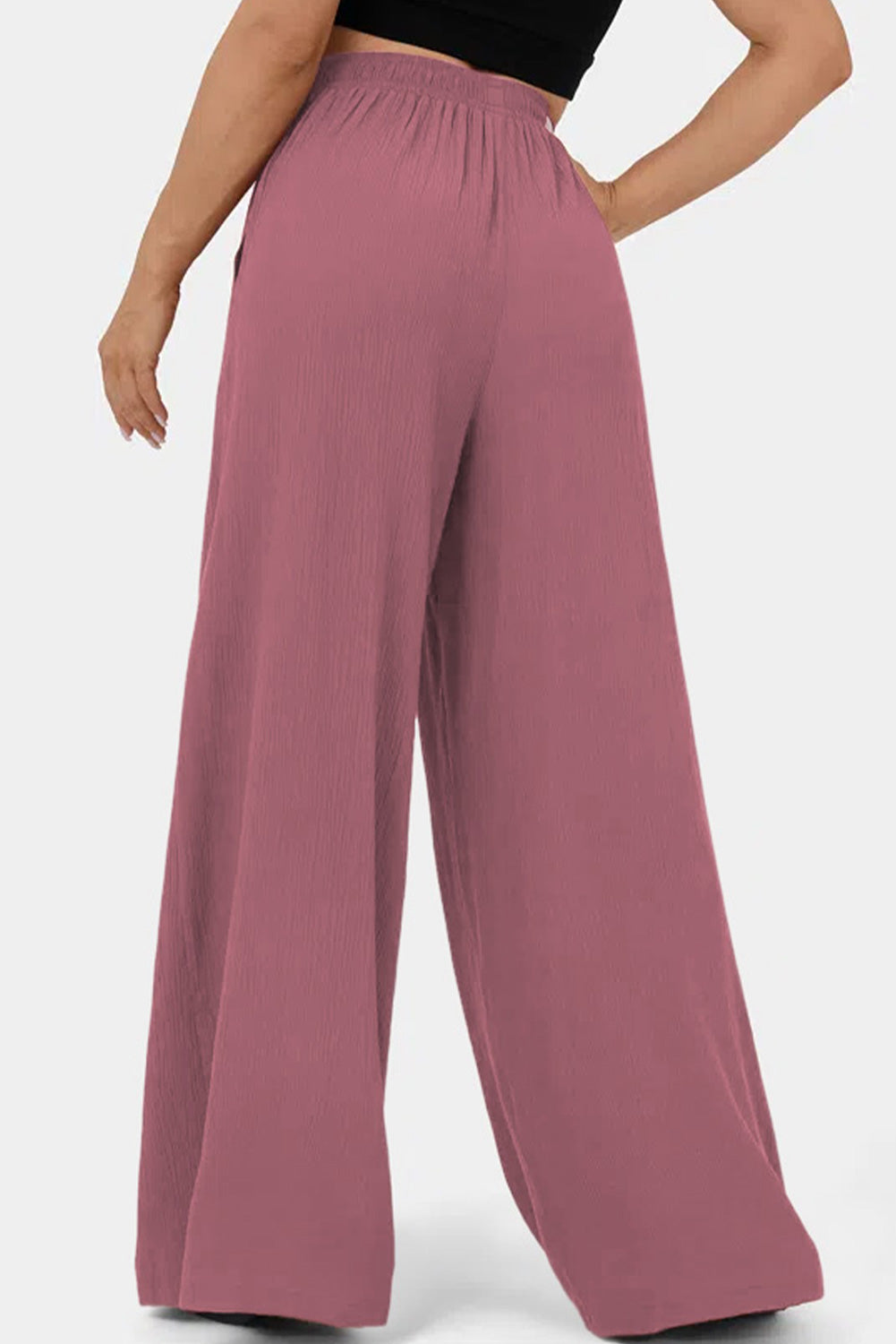 Rose Tan High Waisted Tie Front Side Pocket Wide Leg Flowy Casual Pants 05df1f24729aed1d