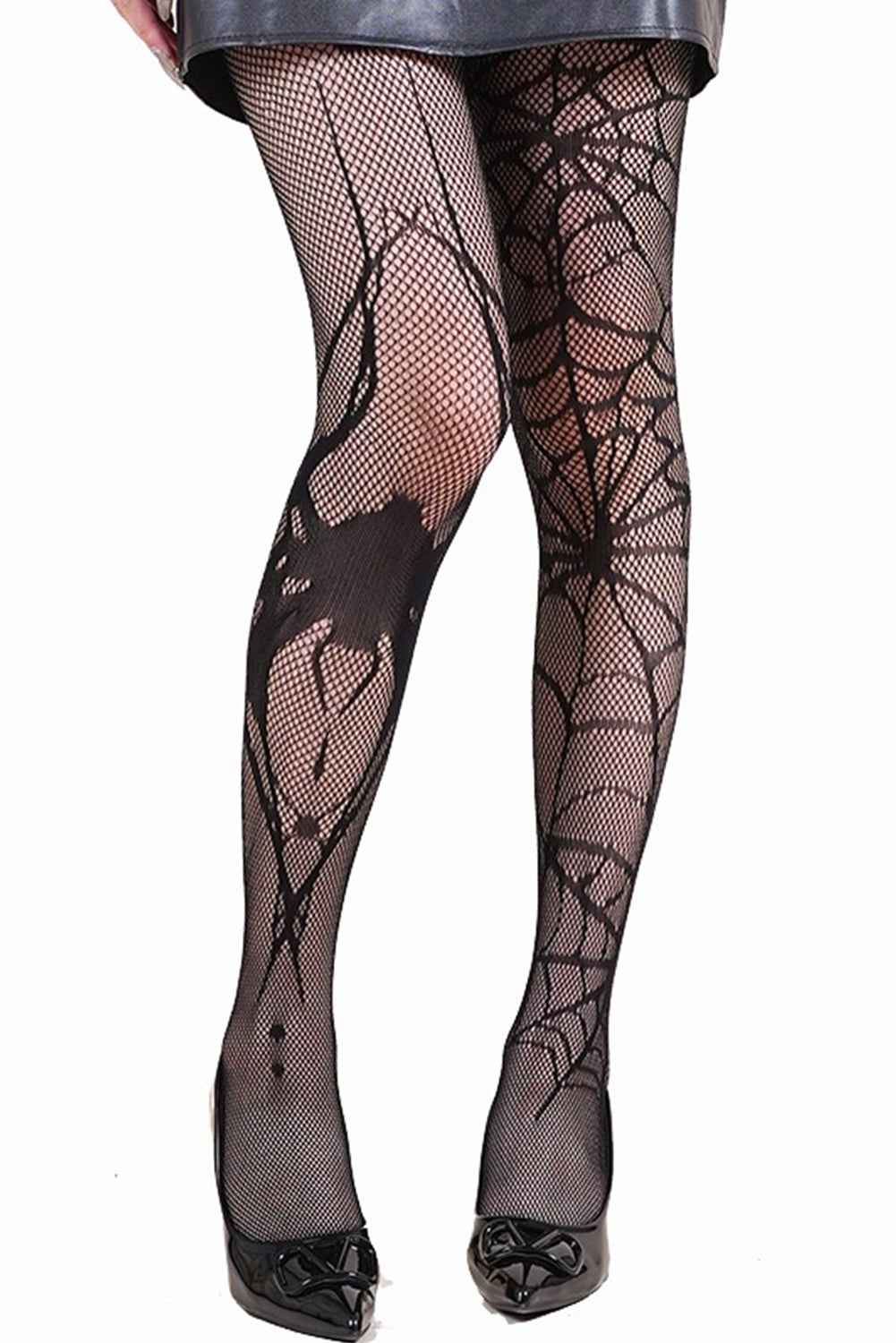 Black Halloween Costume Spider Web Fishnet Tights Stockings Black ONE SIZE chinlon 05e1e50cd08cd6e4