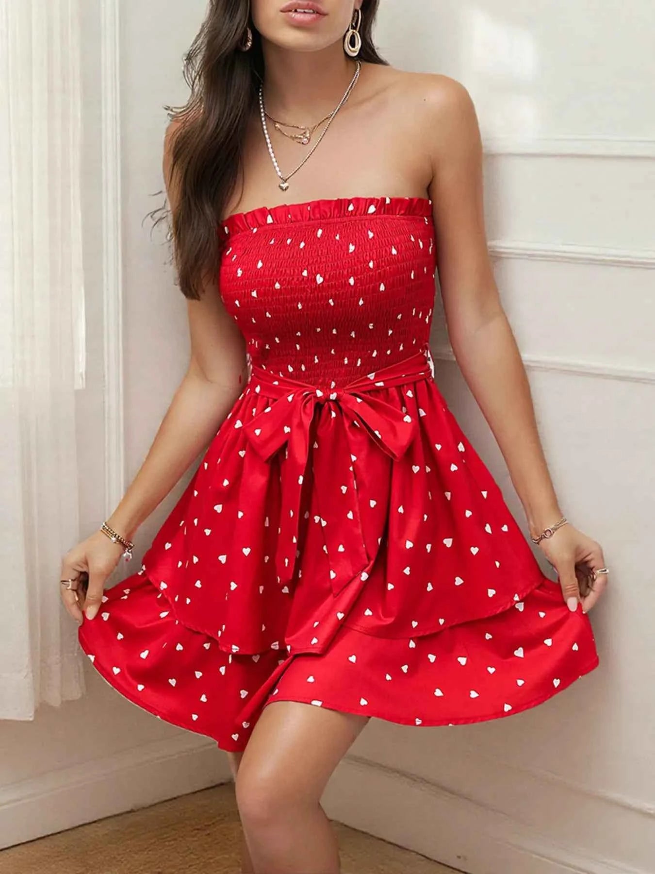 Smocked Heart Print Tube Dress 05e20c1fd36a420d8d71705cc09ddb03-Max-Origin