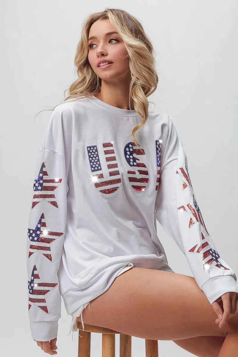 BiBi American Flag USA and Star Sequin Sweatshirt 05e58a2954874dd2868e67f59b86abed-Max-Origin