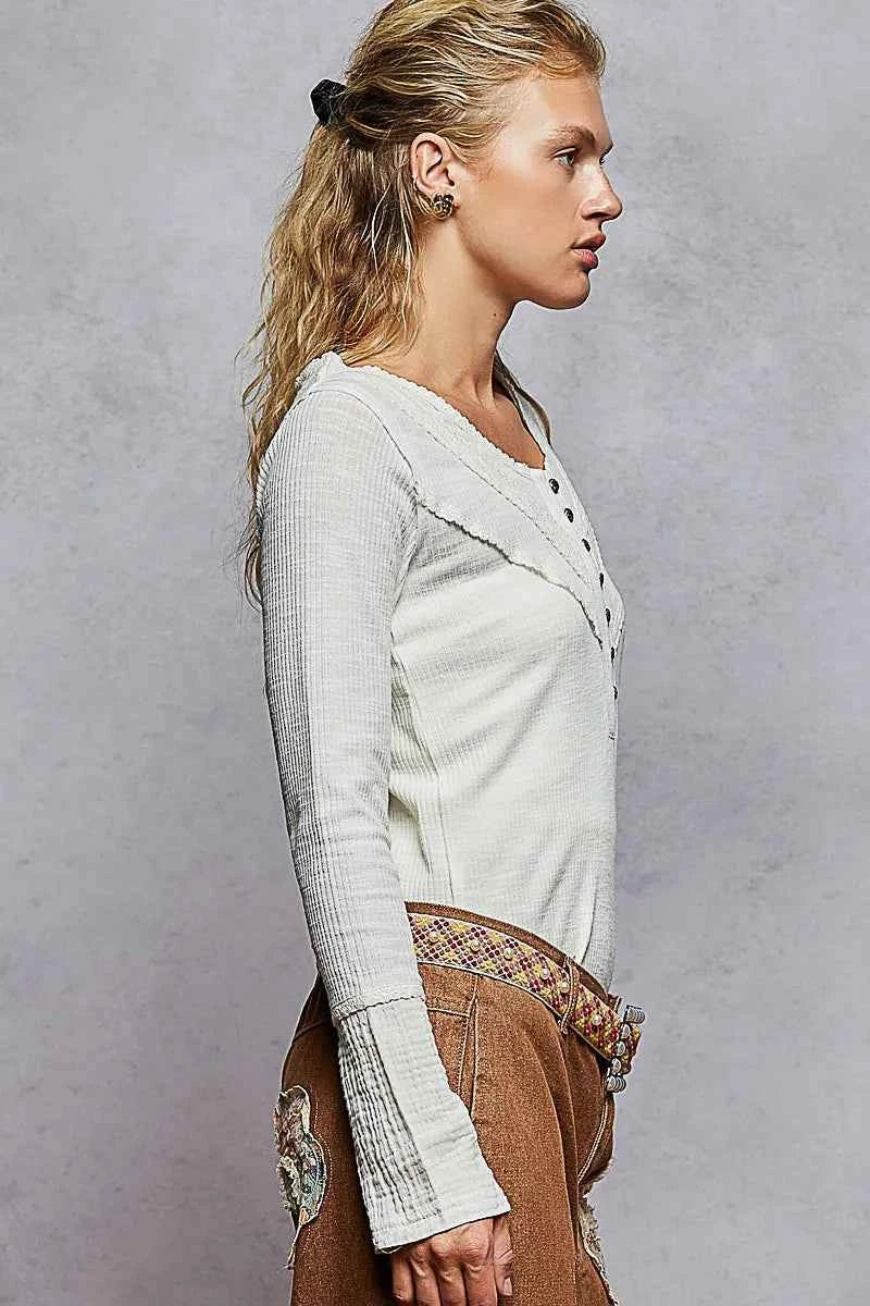 POL Ribbed Half Button Lace Detail Knit Top 05e94323-9da7-4fb2-aa2a-85e133f1e869-Max-Origin