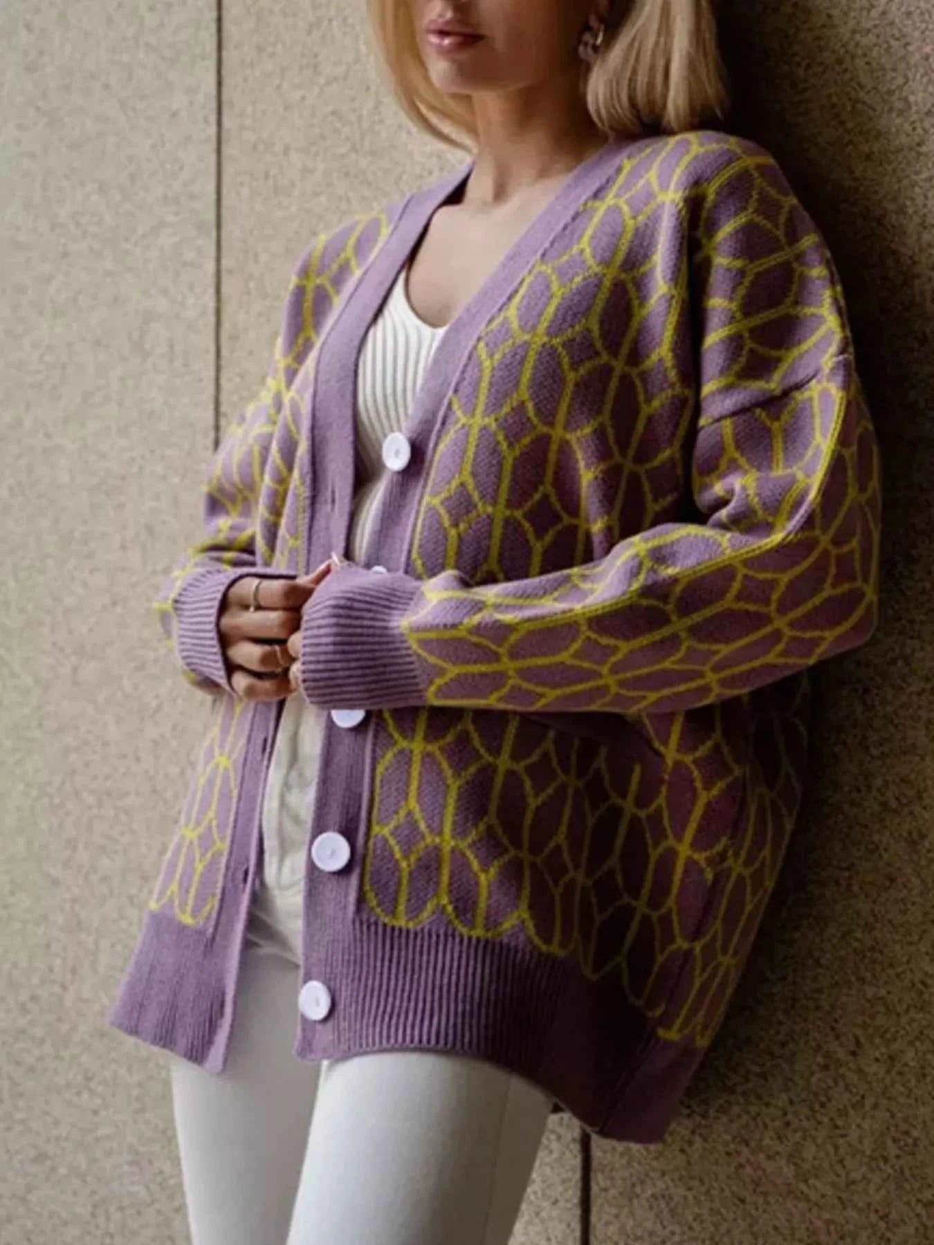 Geometric Patterned Button-Down Cardigan 05eed003-409a-40a8-a336-2c9cee493923-Max-Origin