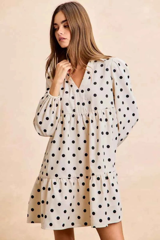 BiBi Polka Dot Corduroy Collared V Neck Dress IVORY BLACK 05f2dbb187a841578f96cea5b959a2b2-Max-Origin