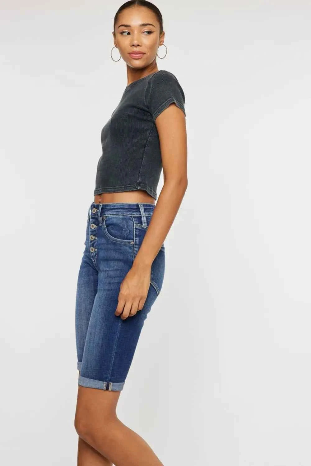 Kancan Full Size Cat's Whiskers Button Fly Denim Shorts 05f3633a-a9e9-43cc-a686-0f205632aa10-Max