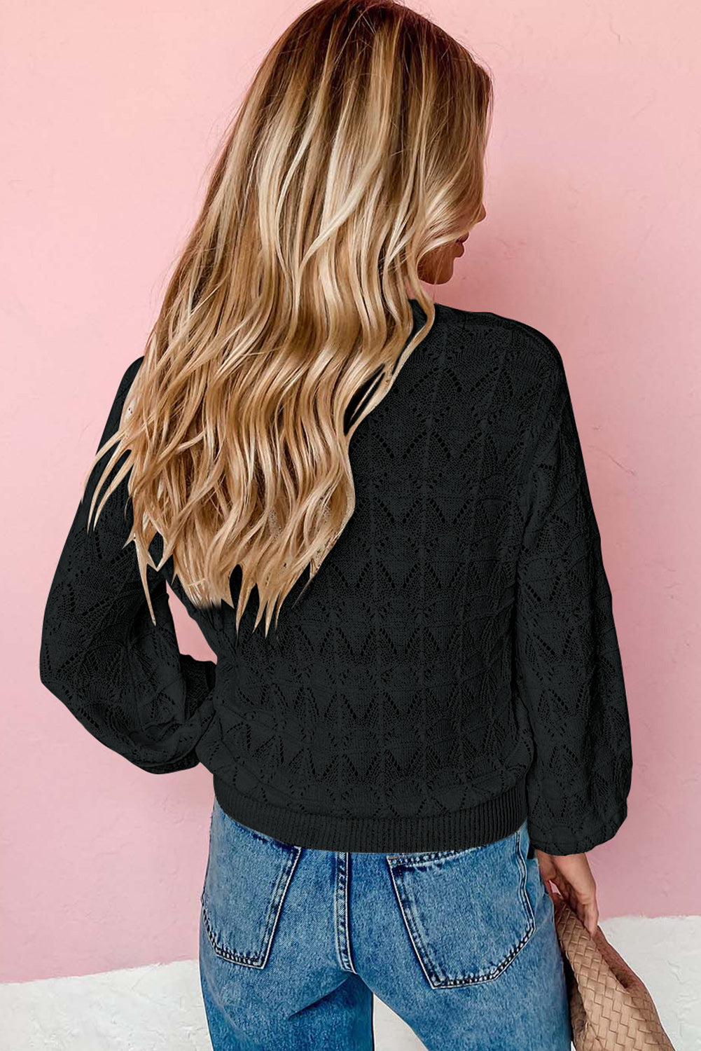 Black Lightweight Buttoned Front Crochet Cardigan 05f5b7e9ef01f136