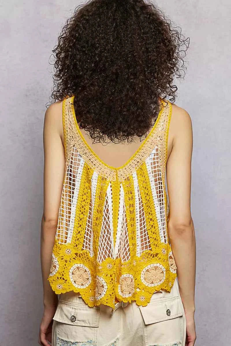 POL Openwork Stripe Pattern Flowy Tank with Scalloped Edge 05f8fac5-fd09-4f2f-8d58-732ee6614403-Max-Origin