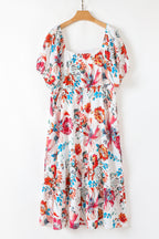 White Floral Square Neck Puff Sleeve Flowy Plus Size Midi Dress 05fbe8af2b689b7c