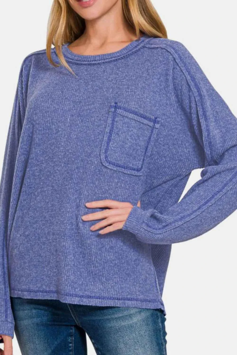 Zenana Full Size Contrast Stitching Brushed Ribbed Hacci Knit Top 06033735-6743-42d2-a7b5-ebda4966ddca-Max