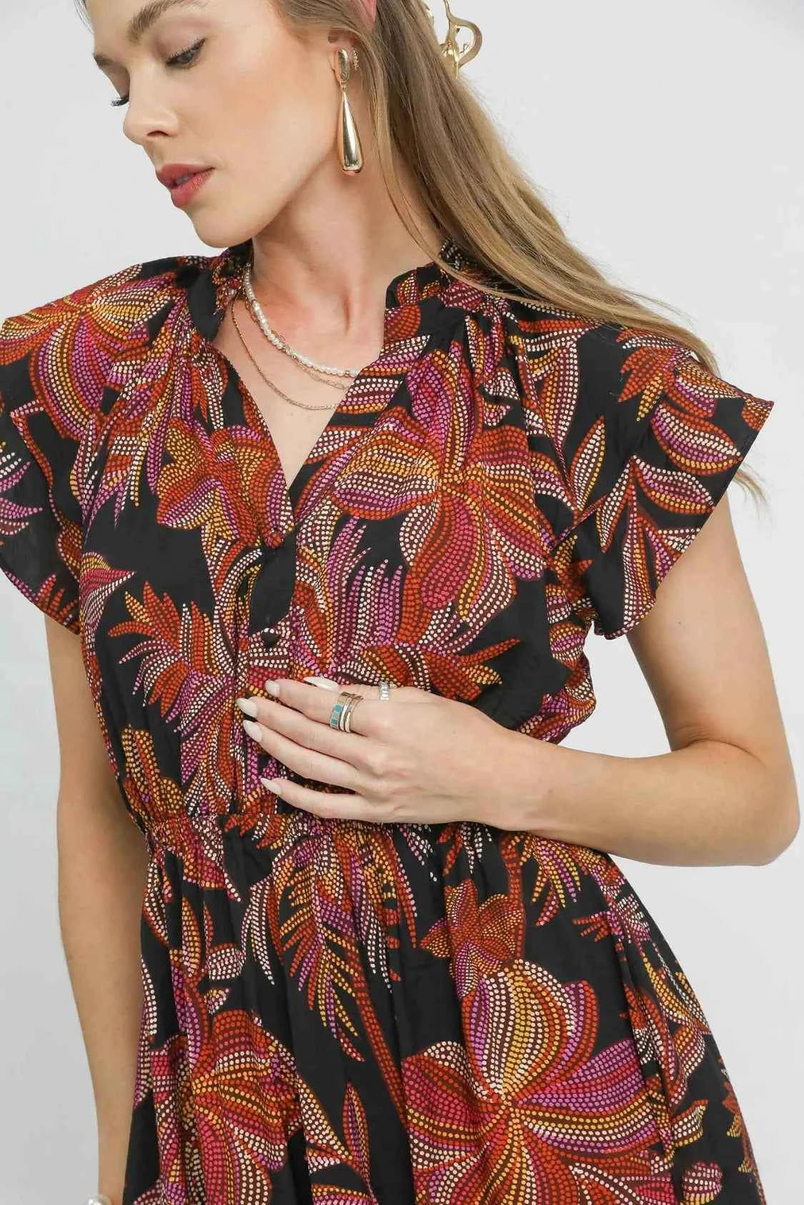 Umgee Mix Ruffle Sleeve Tropical Midi Dress 06055f21-7f3f-4b52-8504-fb26740542c1-Max-Origin