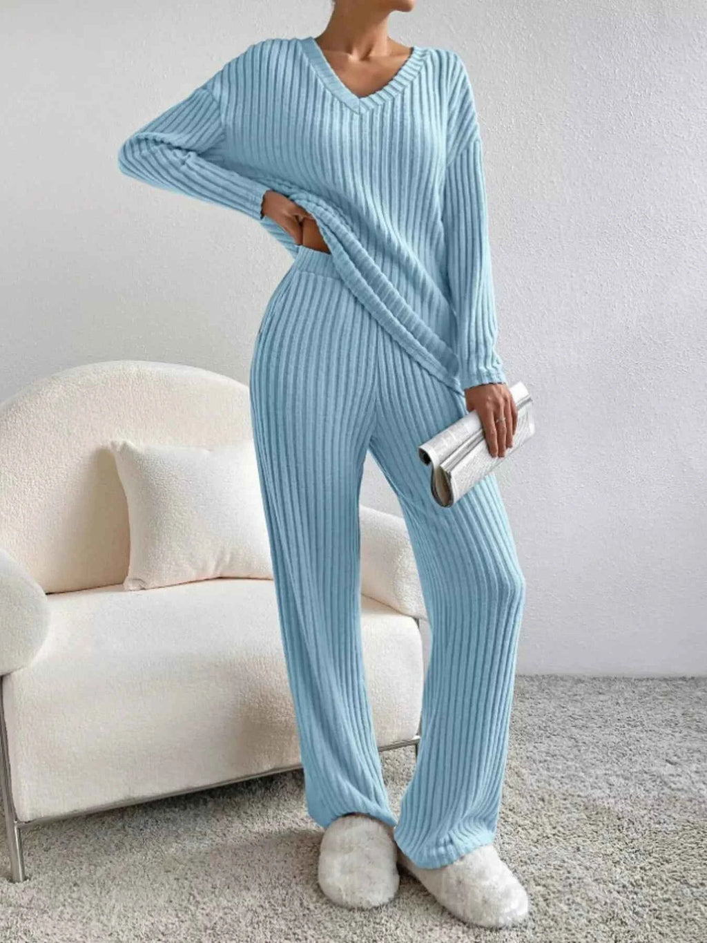 Ribbed Knit Long Sleeve Top and Pants Set 060953515f8e4423bc7a0130617db17f-Max-Origin
