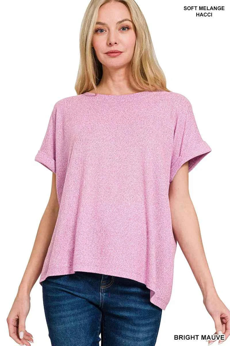 Zenana Soft Melange Hacci Short Sleeve Round Neck Top 0609c377-6e25-45d8-ba3f-06319334f5e0-Max-Origin