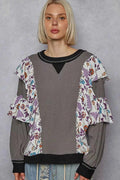 POL Round Neck Sweater with Floral Ruffle Detail CHARCOAL 060ac1a4-fac4-4282-9e2b-89d281db4c2b-Max-Origin
