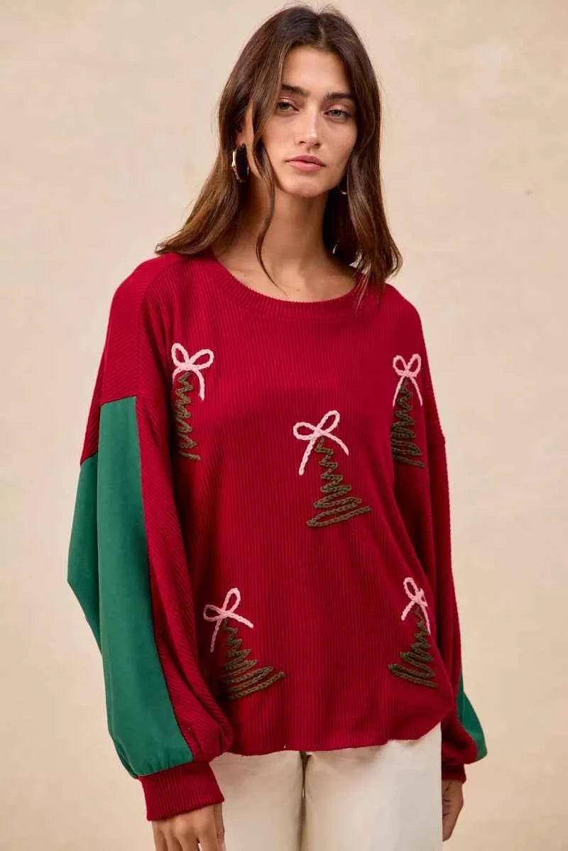 BiBi Christmas Theme Tree Embroidered Sweater 060c510e911e485d8abee3f1ba0af7bb-Max-Origin