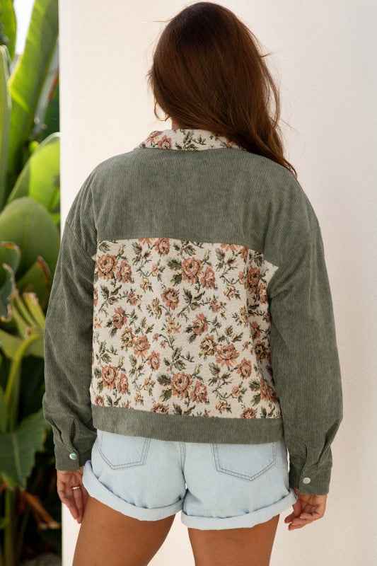 Floral Patchwork Ribbed Corduroy Shirt Jacket 060f160e-e5a9-4816-8b65-8520087e9daa