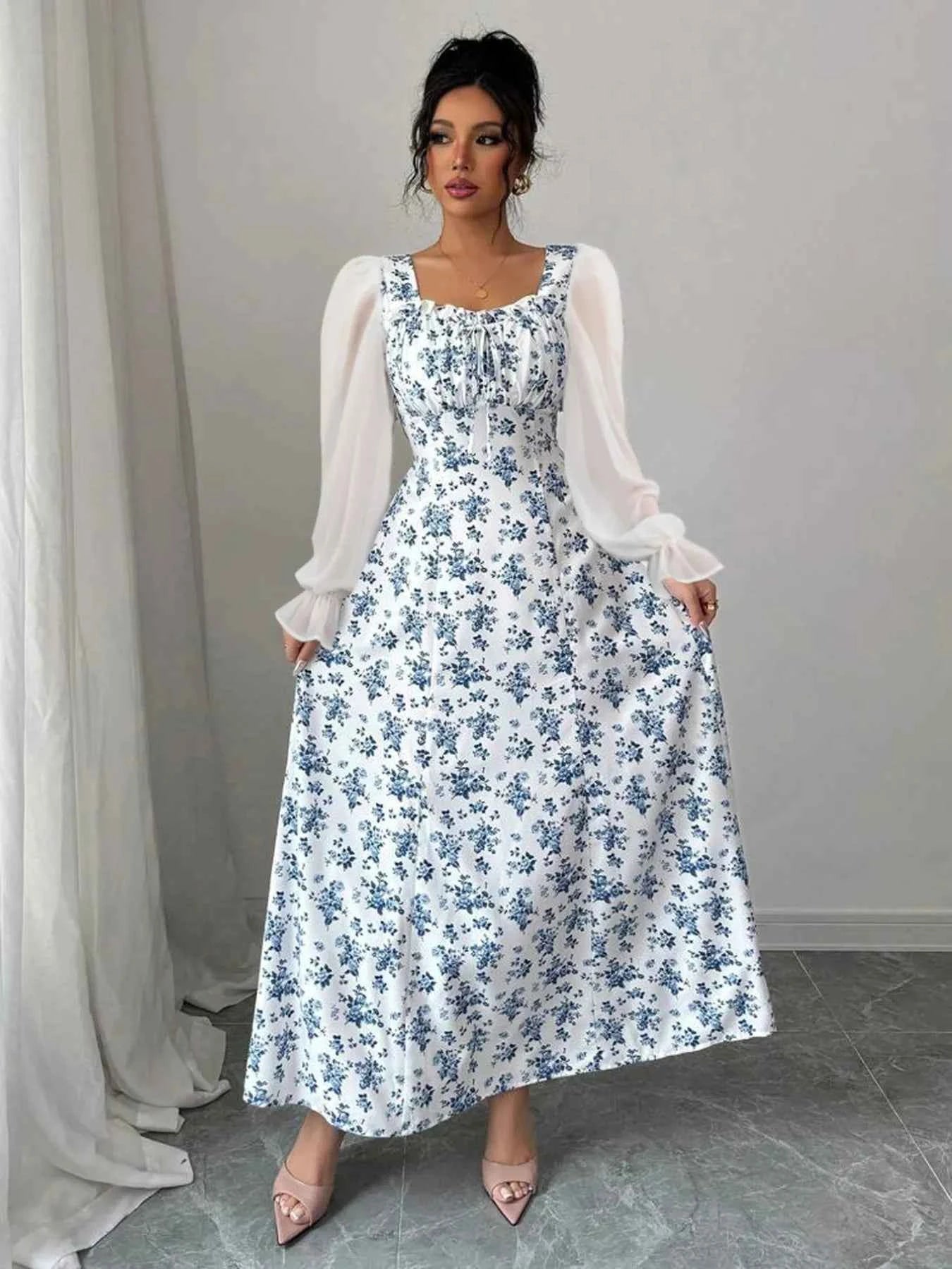 Floral Print Flounce Sleeve Maxi Dress 06170d53-c412-4b43-a405-85369f4e0dc3-Max-Origin