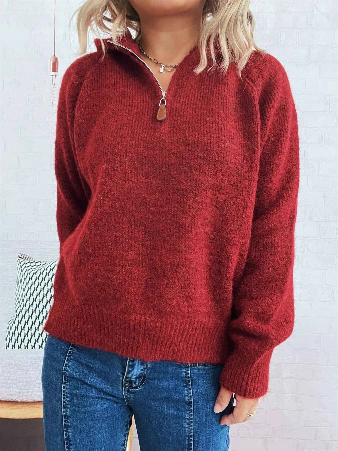 Quarter Zip Ribbed Hem Sweater 06189cce3fd848fb9e4f25a25e981045-Max-Origin