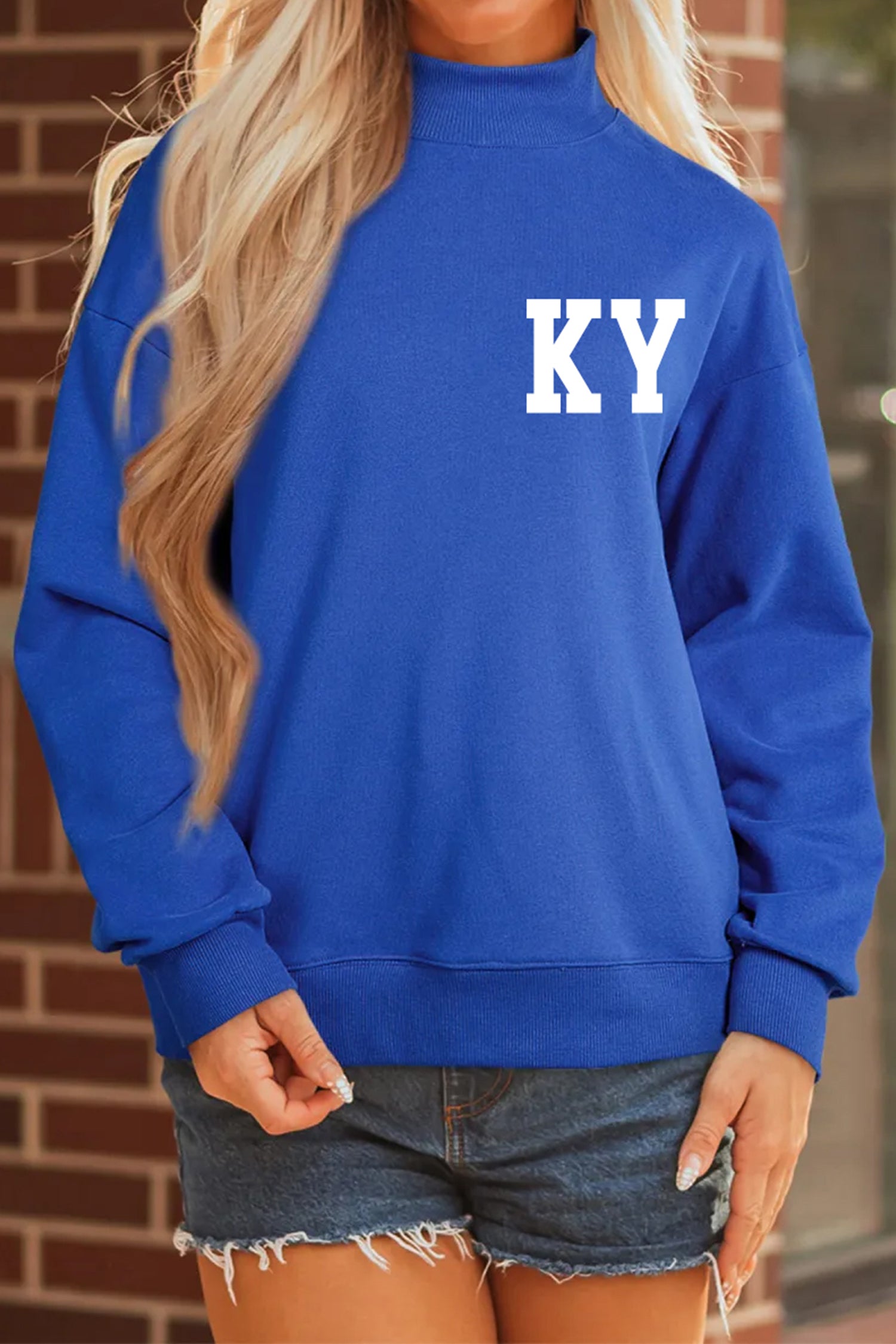 Dark Blue KY KENTUCKY Printed Mock Neck Sweatshirt 062871e24fc1fc46
