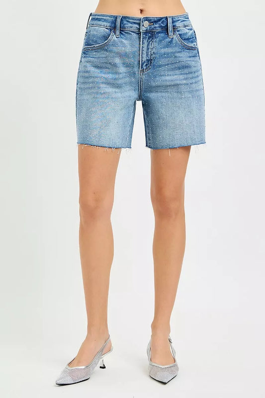 Slouchy Mid Length All Over Rhinestones Shorts 063746fe-29a3-4542-992b-5bdacc79dadf-Max-Origin