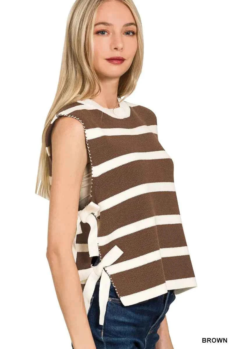 Zenana Side Tie Stripe Sweater Vest 0649d4f572c543a1a78ea8a00cd85362-Max-Origin