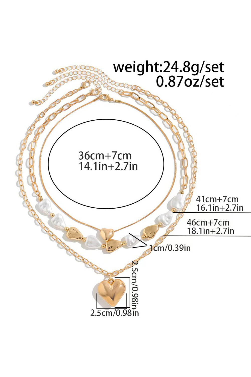 Gold Heart Pendant Pearl Chain Necklace Set 064babf3b4294657