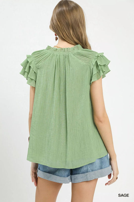 Ruffled Flutter Sleeve Textured Blouse 065306a0-3a04-411c-841d-174d88c8945e-Max-Origin