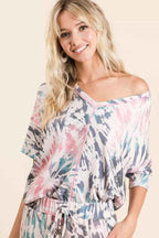 BiBi Tie Dye Print Terry V Neck Top With Contrast 065d09eb67984411b2234d878c8c62ba-Max-Origin