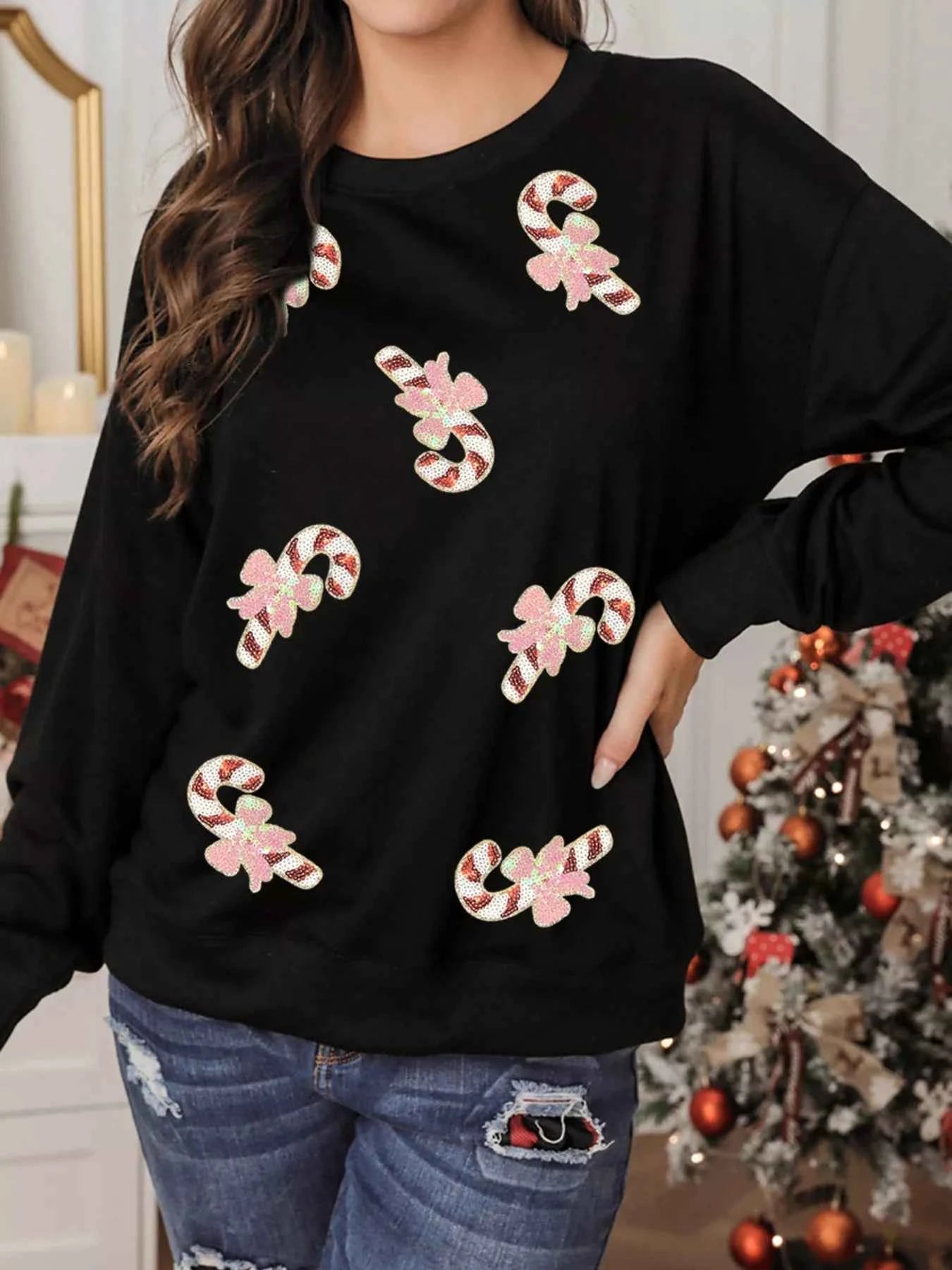 Christmas Candy Cane Sequin Patch Baggy Sweatshirt 0660775fa25749738eeaa271b89c40ca-Max-Origin