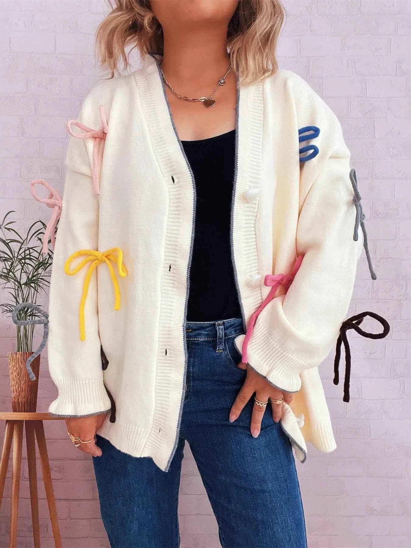 Bow Tie Button Up Cardigan White One Size 06645ce62171472ab7b342d9ca428483-Max-Origin