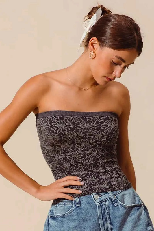 Jacquard Floral Two Tone Seamless Tube Top 06650a7b084142f6b4299dd7d9750936-Max-Origin