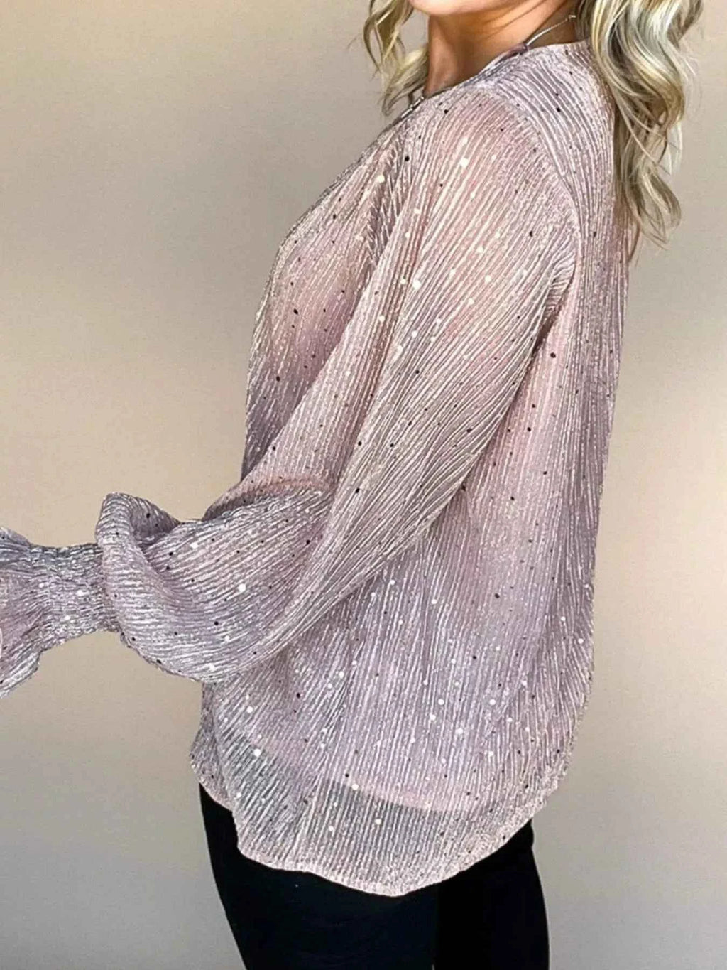 Sequin V-Neck Flounce Sleeve Blouse 066d5b55-5f49-460c-828d-2cf0c1f63a4e-Max-Origin