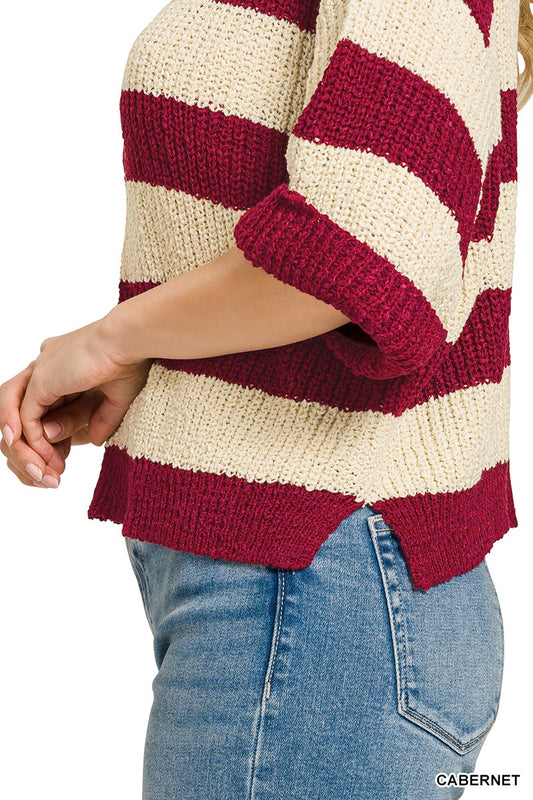Split Neck Stripe Sweater 066f2b95f3f648e8b7dac51c87d881d1-Max