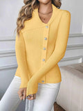 Asymmetrical Ribbed Button Up Cardigan Yellow 066fcd244e0941d48c07204978dde470-Max-Origin