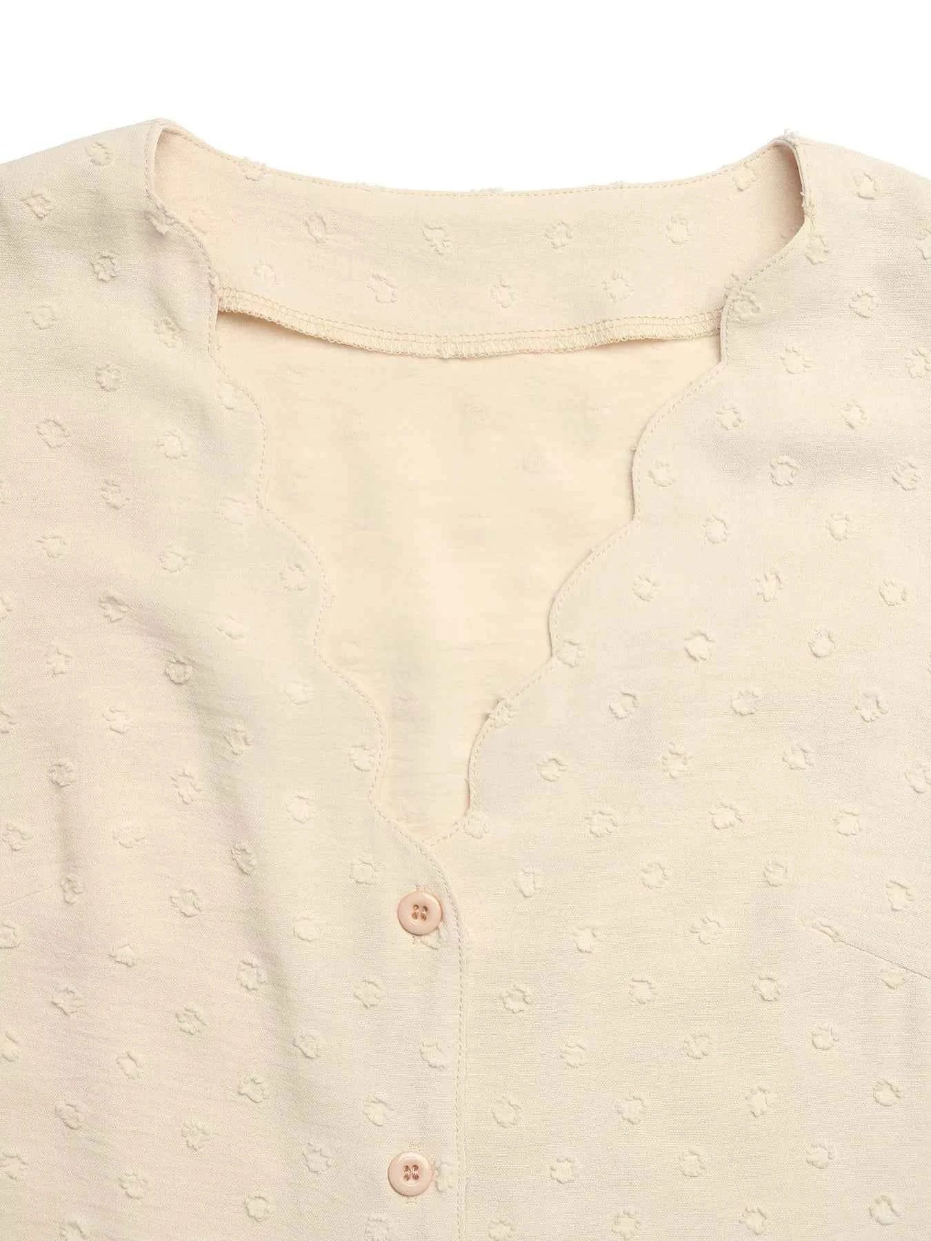 Swiss Dot Ruffled Button-Down Shirt 068a61e76190435da7028f256b91f79b-Max-Origin