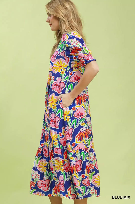Floral Print Puff Sleeve Tiered Midi Dress 06919c82-aa1d-4cb4-a2de-9f325090b210-Max-Origin