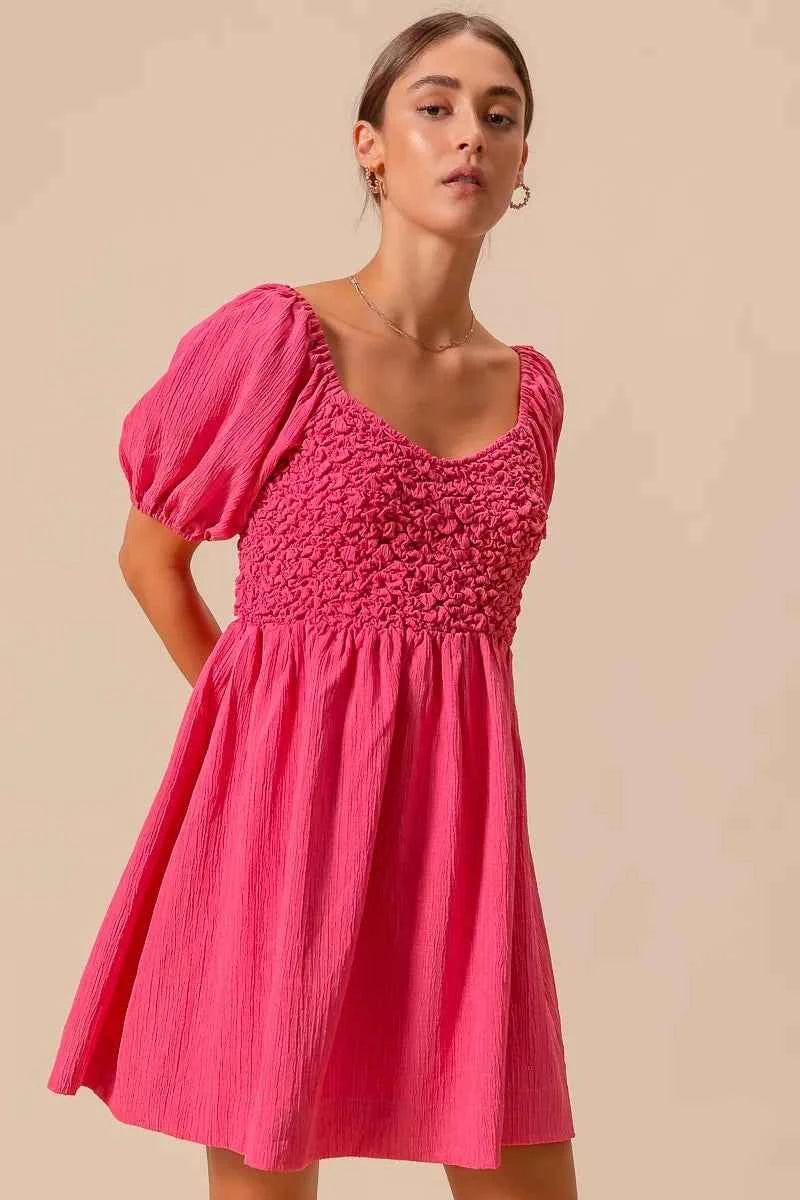 SO ME Textured Woven Daily Dress with Puff Sleeves 0694efe4-d312-4a43-a531-5c83b2c83f48-Max-Origin