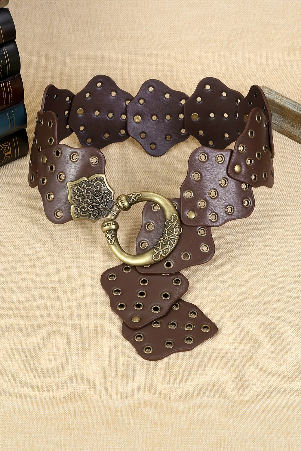 Chestnut Retro Hollow Disc Wide Belt 06960281226766d1